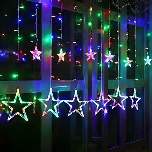 12 Stars Curtain String Lights, Window Curtain Hanging Light